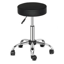 Semi PU Leather Nylon Wheel 300lbs Round Stool Plating Five-Star Feet Technician - £75.34 GBP