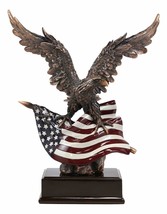Ebros Large 14.5&quot; Tall Bald Eagle Perching On American Flag Figurine With Base - £121.49 GBP