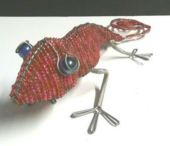 BEADWORX Grassroots Creations Orange Gecko Lizard Glass Bead Wire Sculpture 14&quot; - £23.69 GBP