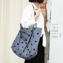 Oversized Polka Dots Canvas Tote Bag Japanese Teenager Cute Big Capacity Open Ha - £22.84 GBP