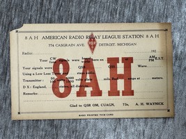 Antique American Radio Relay League Station QSL Post Card 8AH Detroit, M... - €17,10 EUR
