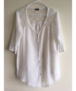 Womens White Cotton &amp; Silk Lace Boho Peasant Blouse Top M L - $19.76