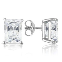 6X4MM Emerald Cut White Topaz 1.3CTW Stud Earrings in Sterling Silver - $37.00