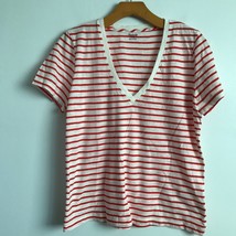 Madewell T Shirt M Red White Stripe V Neck Short Sleeve Pullover Coastal Resort - £12.33 GBP