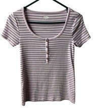Old Navy Top Womens XS Pink Black Striped 1/4 Button Short Sleeve - £4.28 GBP