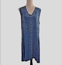 Indian Tropical Fashion Dress Sleeveless Embroidered Button Front Blue C... - £15.00 GBP