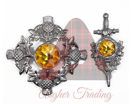 Scottish Highland kilt Fly Plaid Brooch and Kilt Pin Thistle Design Yell... - £9.37 GBP