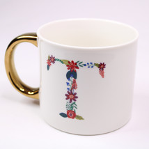 Opal House Floral Monogram T Coffee Mug Letter Initial Porcelain Gold Ha... - $11.18