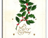 Merry Christmas Holly and Berries Embossed DB Postcard Z5 - $2.92