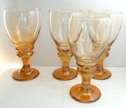 4 Vintage Hand Blown Wine Glasses Stems Amber - $29.69