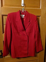 CHAUS Blazer Size 8 Red Double Breast Button WOOL Jacket Lined Warm Womens - £19.94 GBP
