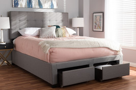Chester Gray Fabric Upholstered Queen Size Storage Bed - $10,372.96 MXN