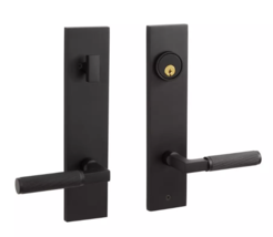 New Satin Black Straight Knurled Satcher Solid Brass Entrance Door Set -... - $219.95