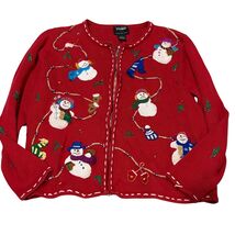 Vintage Red Snowman Embroidered Holiday Cardigan Sweater With Zip Front ... - €32,94 EUR