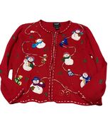 Vintage Red Snowman Embroidered Holiday Cardigan Sweater With Zip Front ... - €33,00 EUR