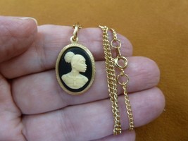 CA30-73 RARE African American LADY black + ivory CAMEO brass Pendant necklace - £19.78 GBP