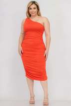 Plus Size Sexy Solid Color Ruched One Shoulder Midi Bodycon Dress - $18.50