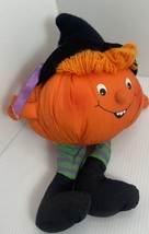 Vtg Hallmark Halloween Pumpkin Witch Shelf Sitter Bean Bag Decoration 19... - $7.69