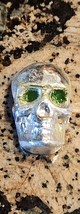 Silver Skull - Hand Enameled - Ole Green Eyes - 1 Oz Poured .999 Fine Silver Bar - £42.86 GBP