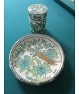 Gold Imari  Japan Covered Trinket Box And Dish Vanity Flowers And Birds - $169.42 CAD