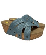 New Volatile Sandals Womens 9 Blue Wedge Slide Cork Newport Vegan Leathe... - $43.31 CAD