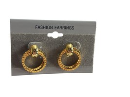 Fashion Earrings Textured Gold Tone Door Knocker Double Hoops New - £9.29 GBP