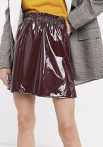 Burgundy Pleather Shiny Vinyl Faux Patent Leather Mini Skirt Size 6 / Small - £11.99 GBP
