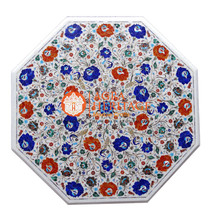 32&quot; Marble Coffee Table Top Multi Inlay Stone Floral Peacock Art Home Decor H030 - £3,181.06 GBP