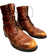 justin boots men&#39;s lace-up brown pebbled grained leather 530 conductor s... - $121.20