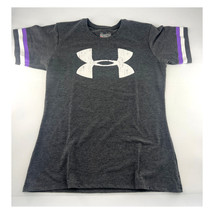 Under Armout T-Shirt Womens Medium Gray Purple Short Sleeve Pullover Semi Fitted - $8.60