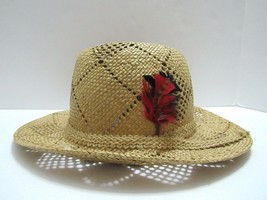 Straw Hat Side Feathers Farm Straw Country Trilby Womens One Size Cruise  - $36.00