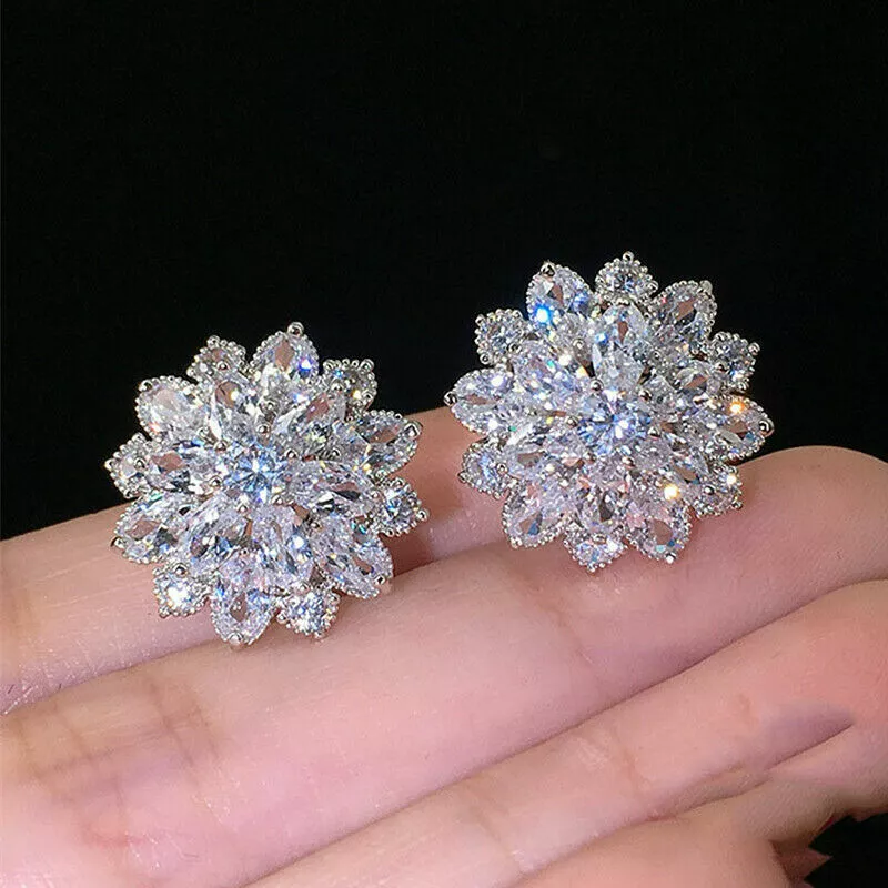 Gorgeous Stud Earrings Women Silver Plated Jewelry Cubic Zircon set Lab-... - $243.50 MXN