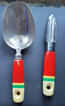 VTG Set 2 EKCO Ice Cream Scoop Apple Corer Slicer Peel Red Green Stripe ... - £19.80 GBP