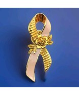 Breast Cancer Awareness Pink Ribbon Rose Gold Tone Enamel Pin By Avon - $10.95