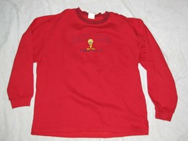 Looney Tunes 2001 Freeze Red Tweety Bird Embroidered Ringer Sweatshirt L... - £38.78 GBP