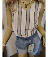 New Mine for Anthropologie Blue Striped V Neck Back Button Tank Blouse T... - $237.07 MXN