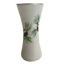 Vintage Pinecone Vase Hand Painted Consolidated Glass White 9.75&quot; x 4.25&quot; - £40.34 GBP