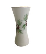 Vintage Pinecone Vase Hand Painted Consolidated Glass White 9.75&quot; x 4.25&quot; - £41.09 GBP