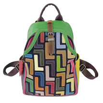 Vintage Genuine Leather Women&#39;s Bag Colorful Cowhide Puzzle All-Match Backpack B - £69.71 GBP