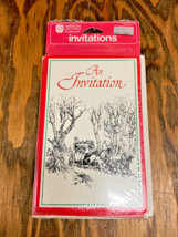 Vintage Christmas party invitation cards old fashion country scene never... - $19.75