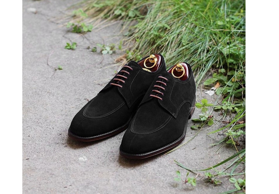 Spectator Black Oxford Suede Leather Laceup Handmade Men's Formal Dress Shoes