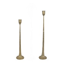 Set of 2 Mid-Century Style Forged Iron Taper Candle Holder Antique Gold Finish - £47.47 GBP