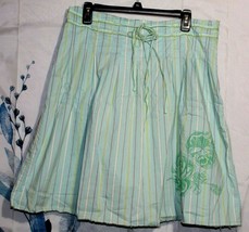 Women&#39;s Old Navy Blue &amp; Green Knee Length Lined Skirt Size 10 Striped Floral - £11.10 GBP