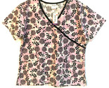 NWT XL Pink Black Floral Scrub Top Double Pockets V Neck Nurse Vet Pedia... - $19.68
