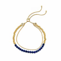 18K Gold Finish Double Strand Blue Lapis Bolo Bracelet Adjustable Womens Jewelry - £142.11 GBP