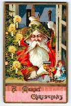 Santa Claus Christmas Postcard Old World Lit X-mas Tree Toys DAMAGED Tears 1911 - £6.27 GBP