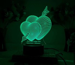 Valentine&#39;s day Gift Night Light , Heart shape 3D Illusion Night Lamp, Romantic  - £23.17 GBP