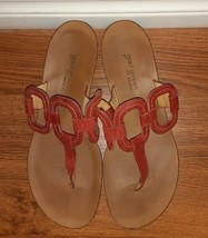 Paul Green Munchen Red Leather US 10 UK 7.5 Sandals Thongs W - $33.57