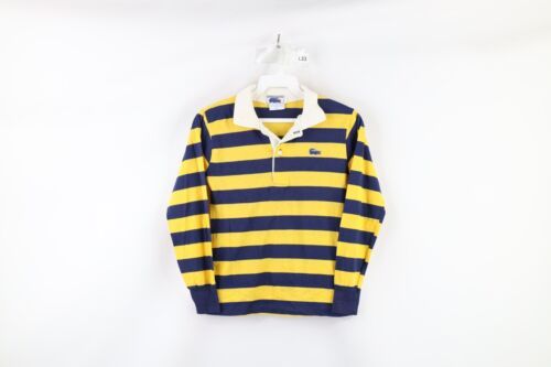 Vintage 80s Lacoste Boys Size 12 Distressed Croc Logo Long Sleeve Rugby Polo - $34.60