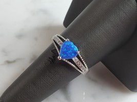 Womens Estate Sterling Silver Modernist Blue Opal Heart Ring 1.9g E4007 - £23.87 GBP